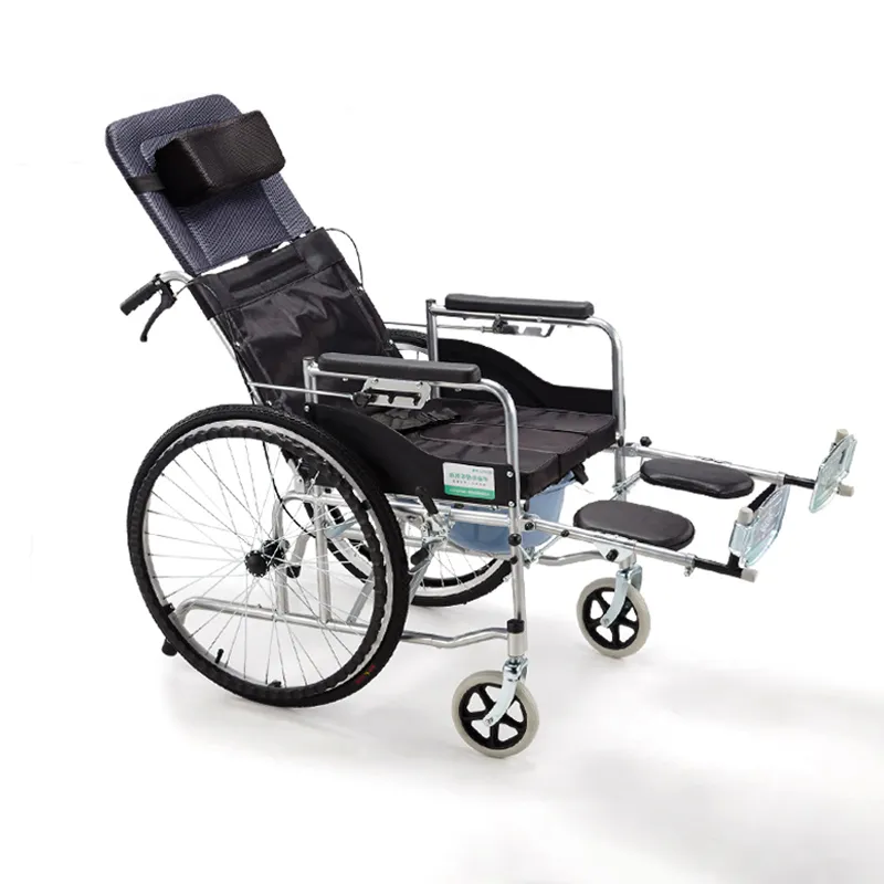 Manuale per sedia a rotelle reclinabile sdraiato su sedia a rotelle per WC per anziani e disabili